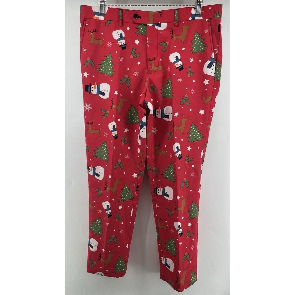 Opposuits Christmas Themed Pants snowmen Reindeer Trees 38/32 Straight Leg